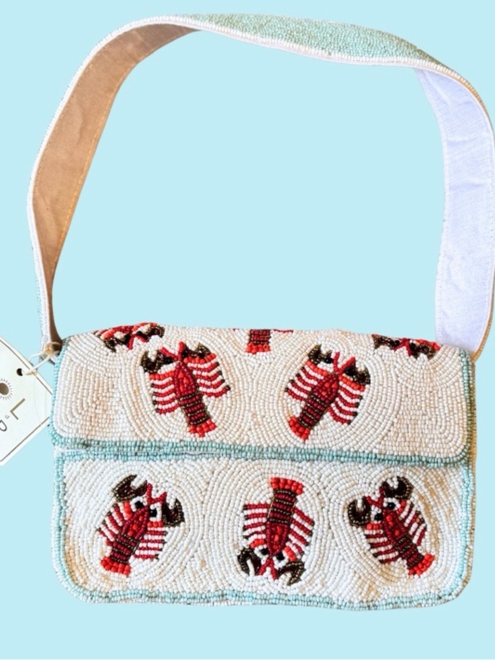NWT Sol and Mer Hand Beaded Lobster Shoulder Bag Coastal Beach Nautical Purse